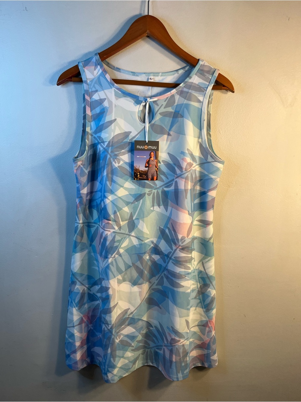Nuu Muu Keyhole Dress Blue/Pink Leaf Print Sleeveless Women’s Size Large NWT